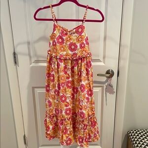 Floral Girls Cotton Dress in Pink and Orange, size 12